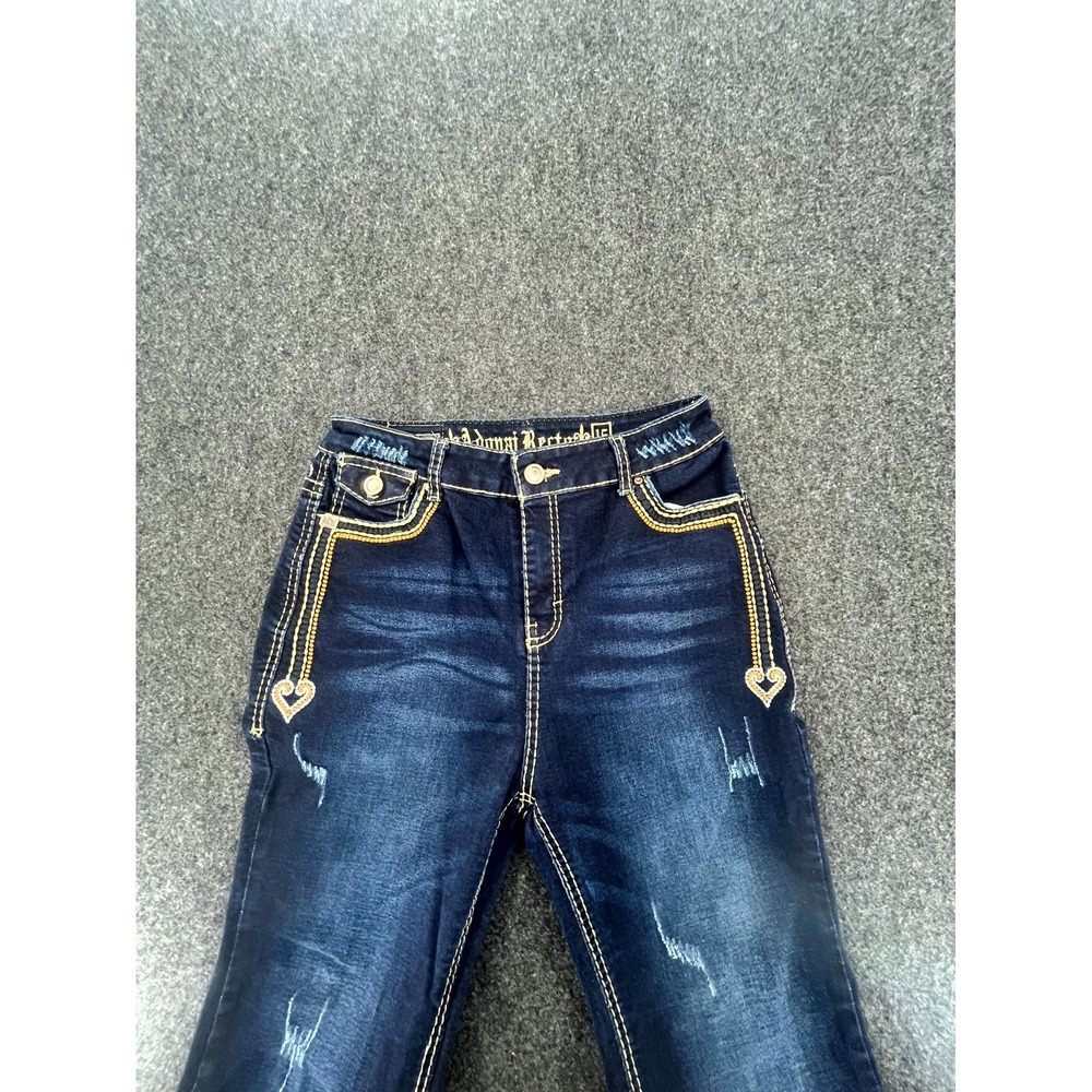 Adonai Y2K Embroidered Heart Stitch Bootcut Jeans Womens 30x30 Blue Dark Wash - Picture 4 of 9